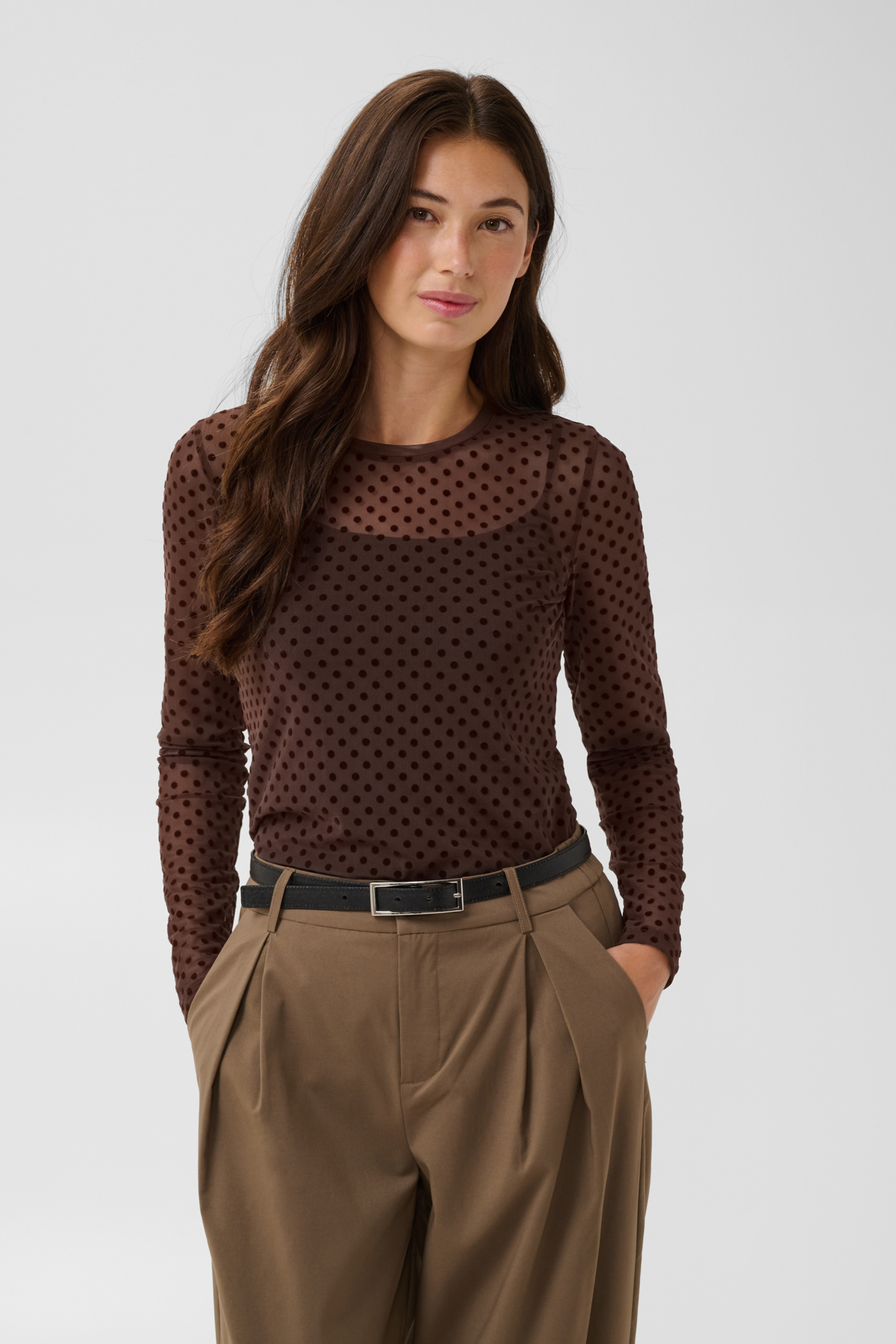 Culture Mesh T-shirt Laya Brown dot